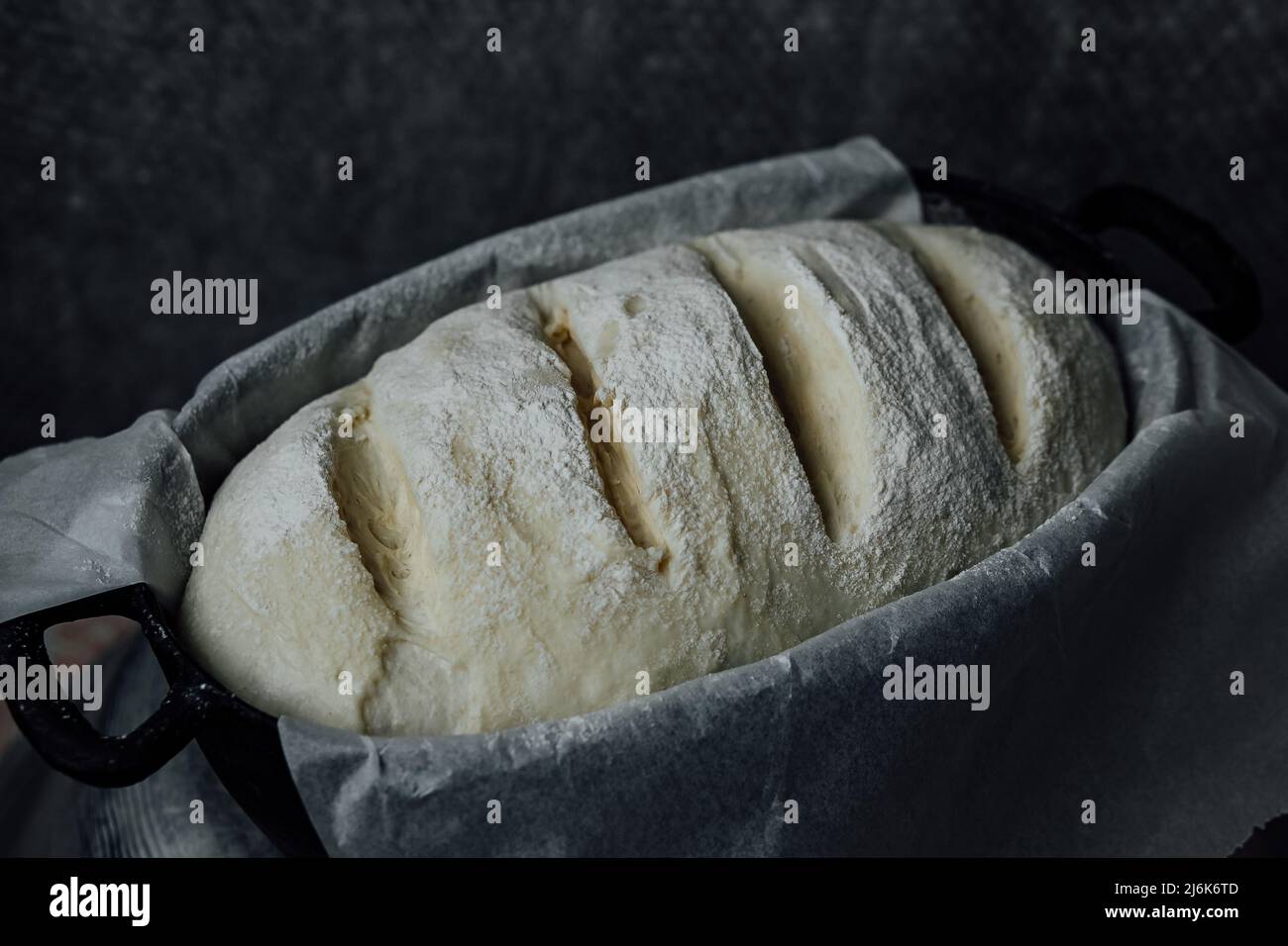 Raw bread dough in the mold ready for baking Stock Photo Alamy