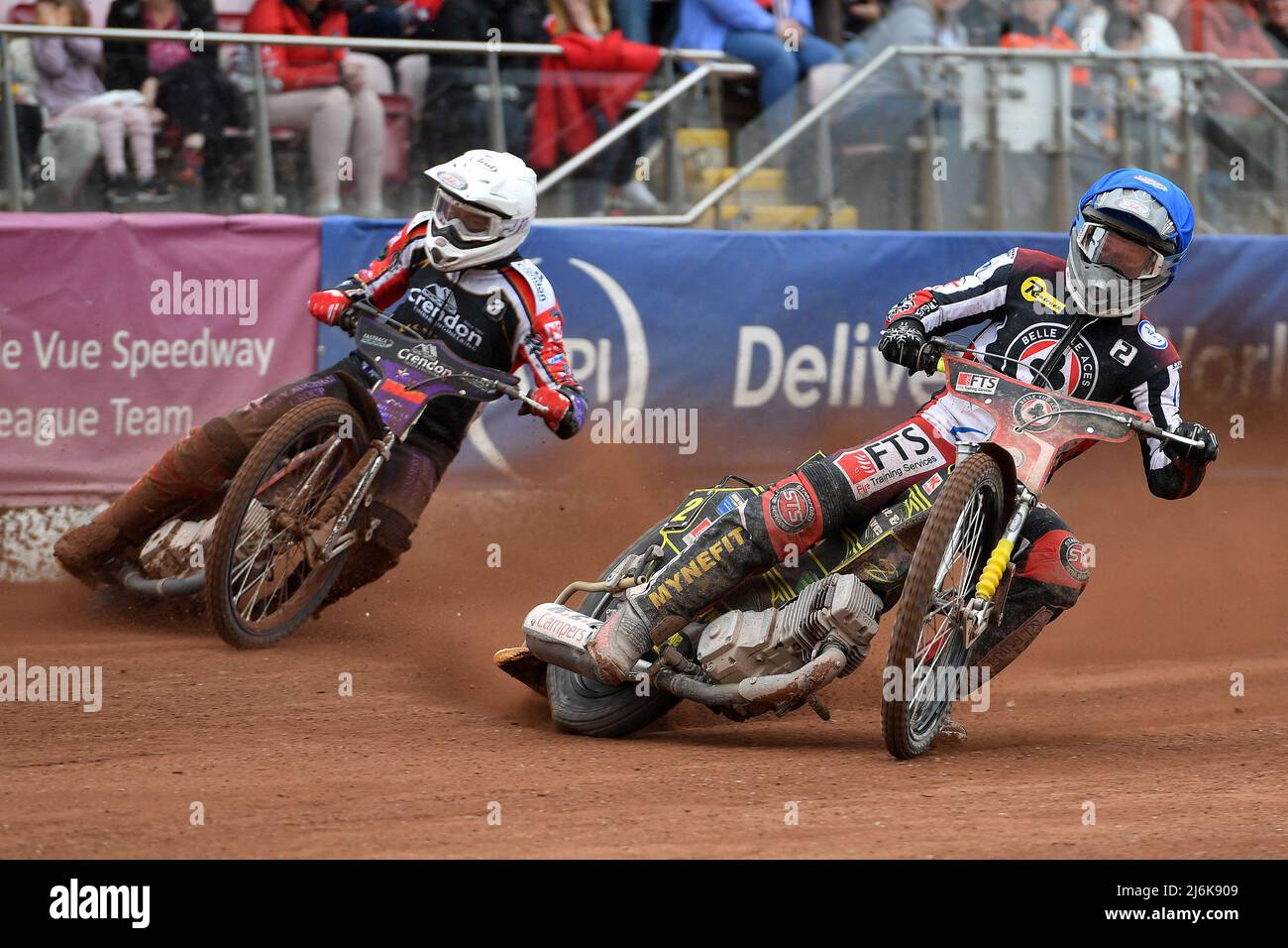 MANCHESTER, UK. MAY 2ND Jye Etheridge of Belle Vue ‘ATPI’ Aces tussles ...