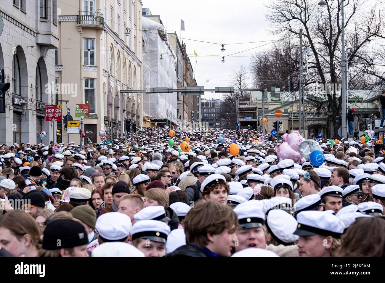 Finnish students celebrate Vappu in Helsinki, Finland. Stock Photo
