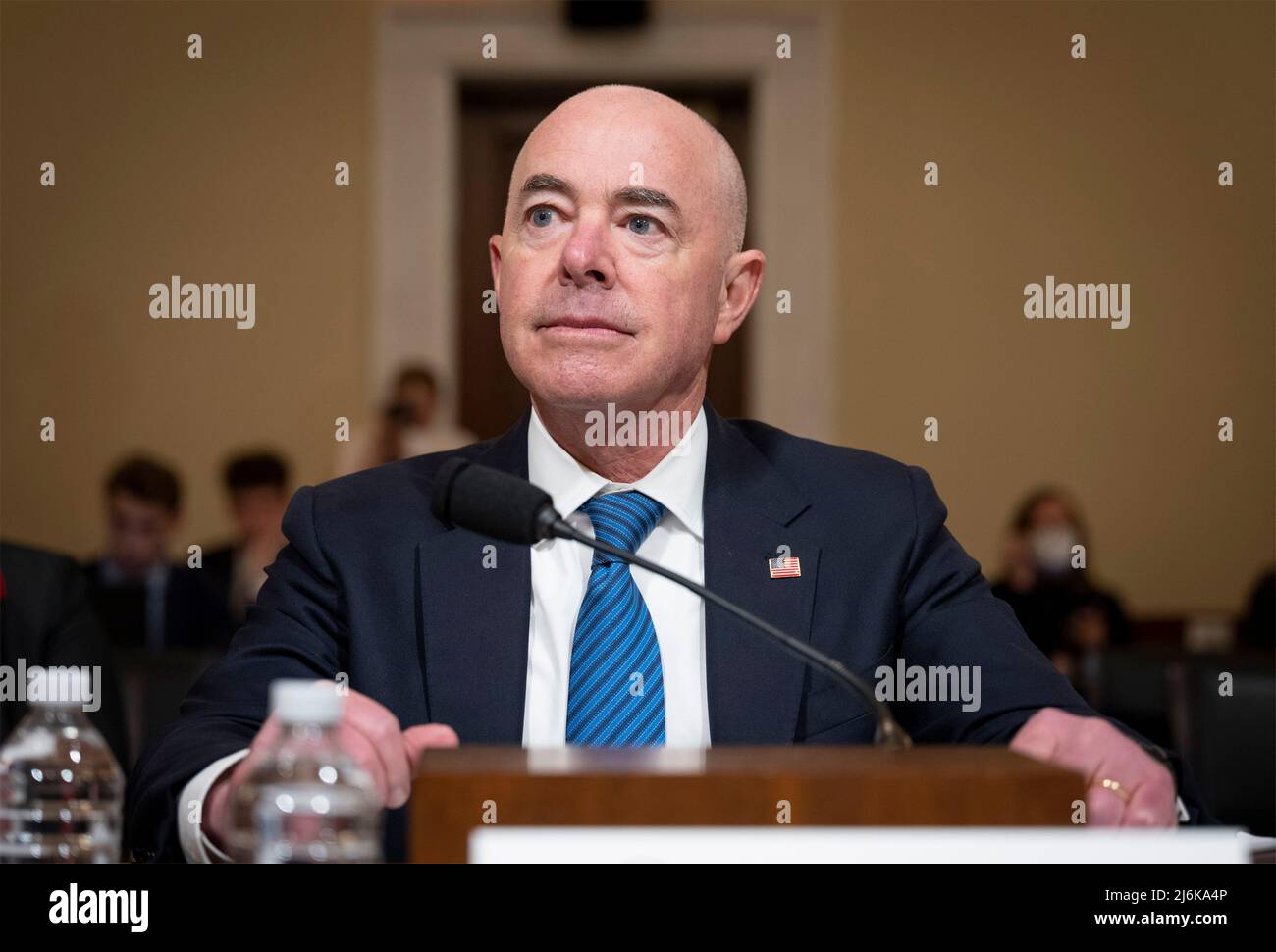 Washington, United States of America. 27 April, 2022. U.S Homeland Security Secretary Alejandro Mayorkas responds to a question during testimony at the House Committee on Appropriations, on Capitol Hill April 28, 2022 in Washington, D.C.  Credit: Benjamin Applebaum/DHS Photo/Alamy Live News Stock Photo
