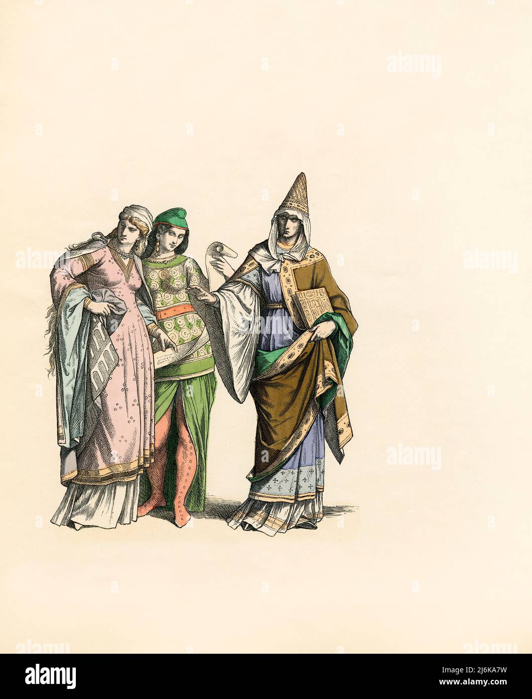 Norman Ladies, Norman Noblewoman, 11th Century, Illustration, The History of Costume, Braun & Schneider, Munich, Germany, 1861-1880 Stock Photo