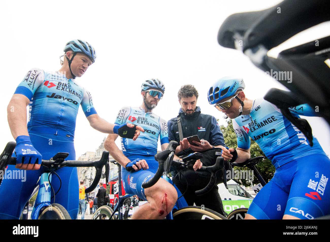 Oviedo, Spain. 1st May, 2022. Cyclists of Team BikeExchange Jayco