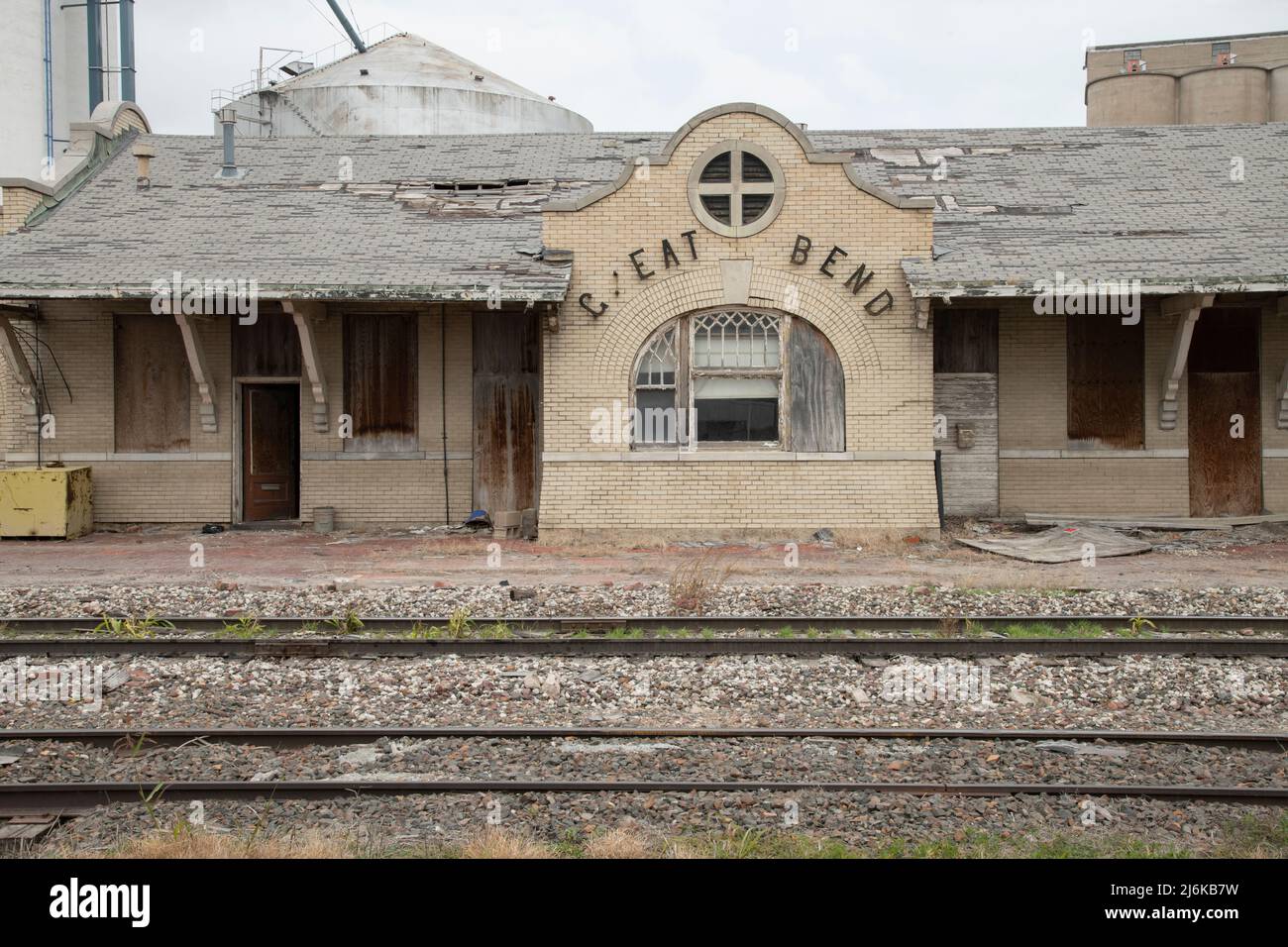 USA, Great Plains, Kansas Barton County,Great Bend, old train station Stock Photo