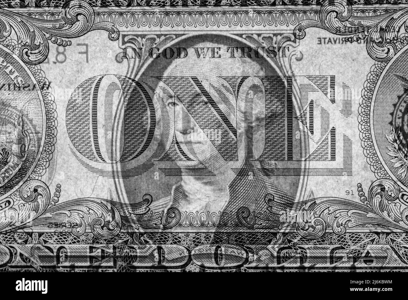 fragment of 1dollar banknote with visible details of banknote reverse for design purpose Stock Photo