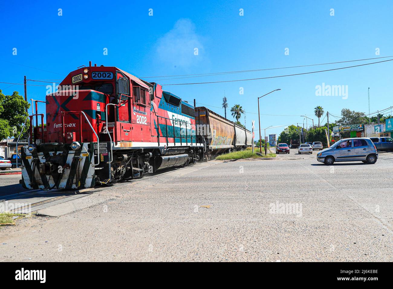 Feromex company train passing through Navojoa, Sonora Mexico. Mexican