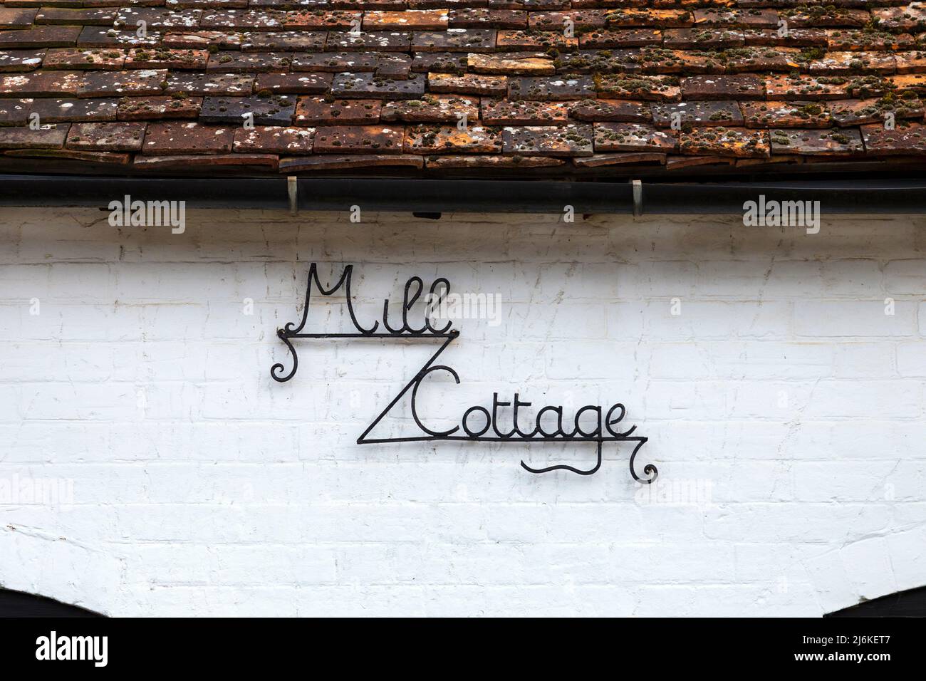 Sign on a cottage around the converted Purwell Mill, Purwell, Hitchin, Hertfordshire, UK Stock Photo