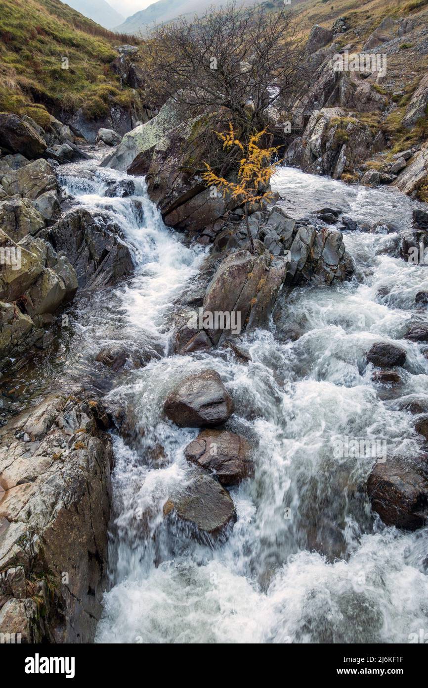 Waterfalls, Glenridding Beck mountain stream, Glenridding, Lake District, Cumbria, England, UK Stock Photo