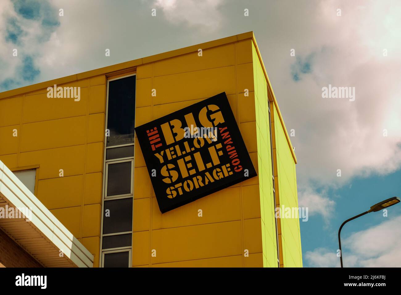 London- The Big Yellow Self Storage Company exterior sign, a British chain of self storage warehouses Stock Photo