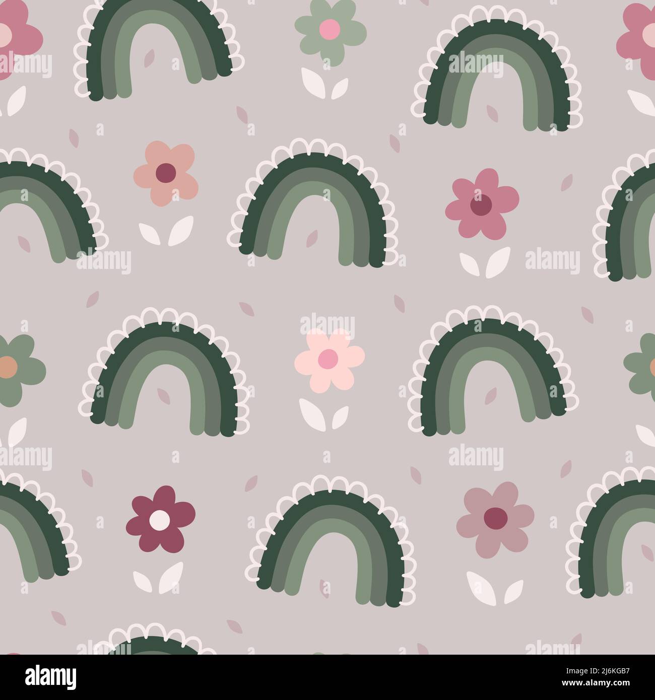 Fainbow and flowers pattern Stock Vector