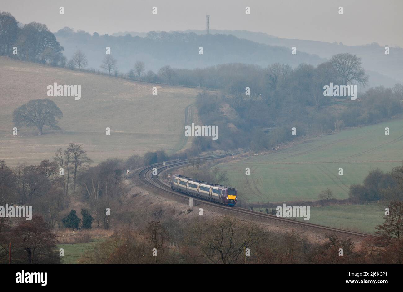 East Midlands railway class 222 diesel meridian train on the Midland mainline in Derbyshire Stock Photo