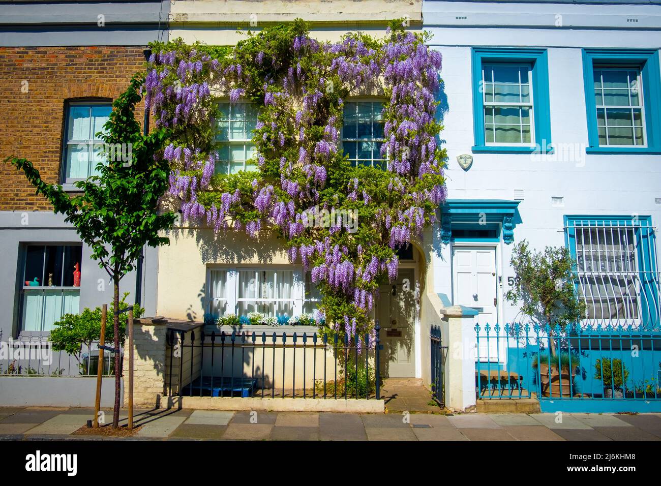 London - April 2022: Colourful attractive houses in W14 west London, Kensington Stock Photo