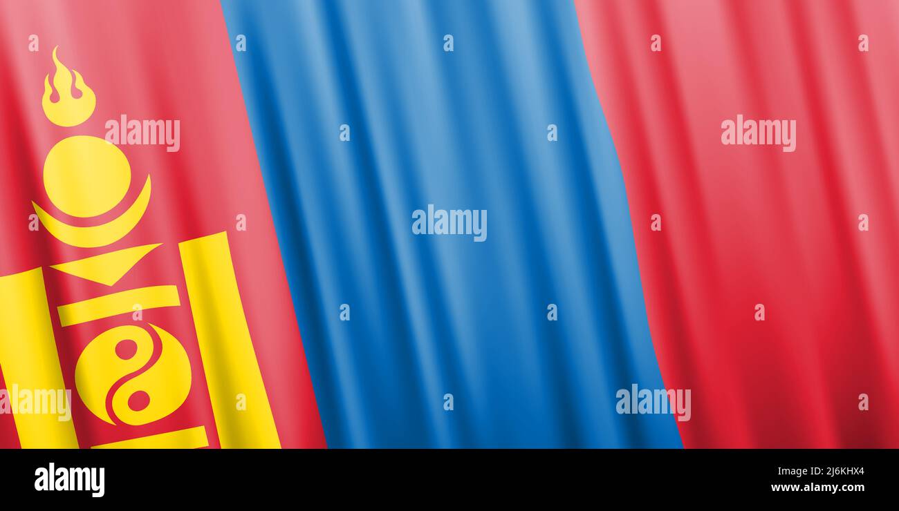 Wavy vector flag of Mongolia Stock Vector