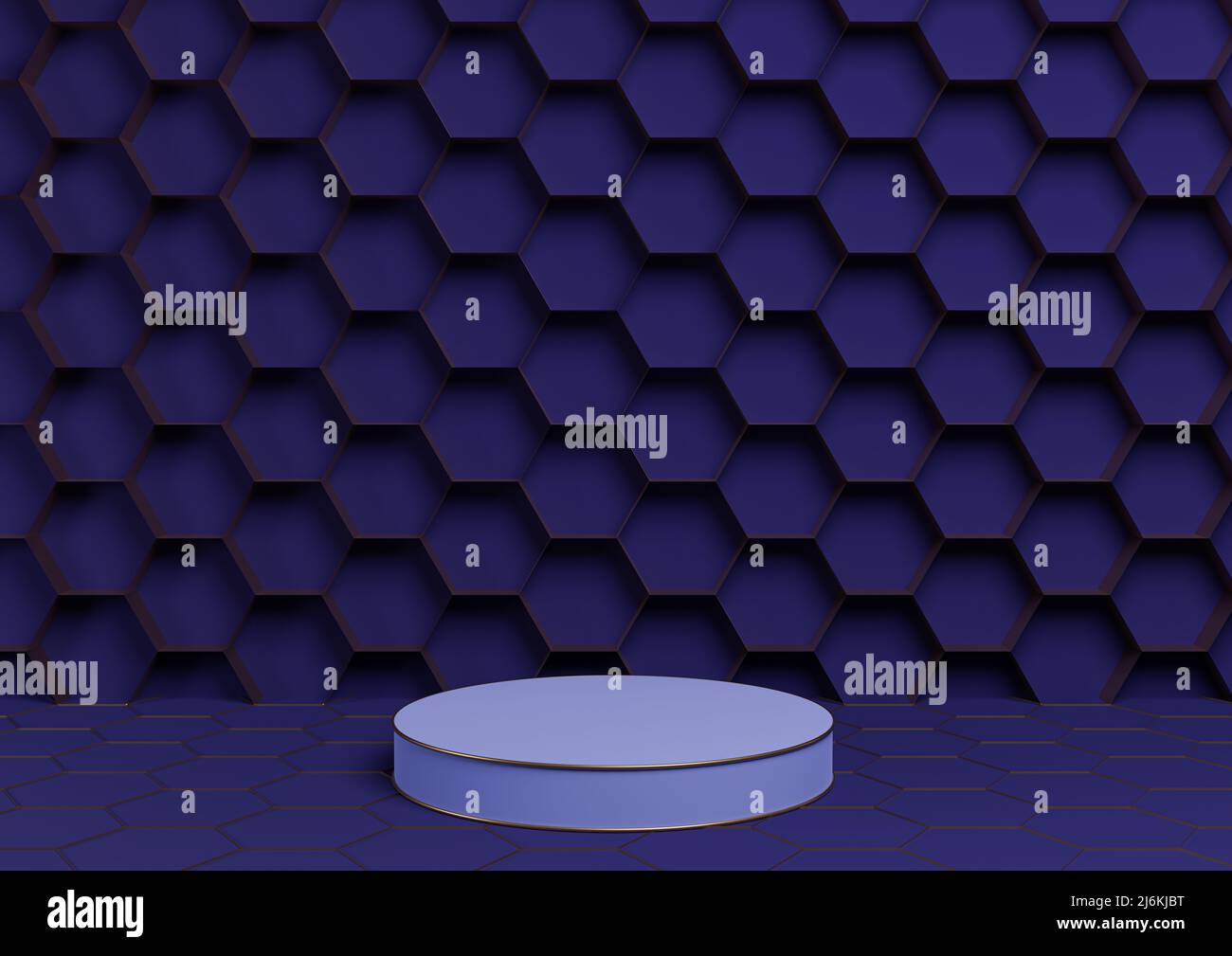 Dark blue 3D rendering product display podium luxurious golden ...