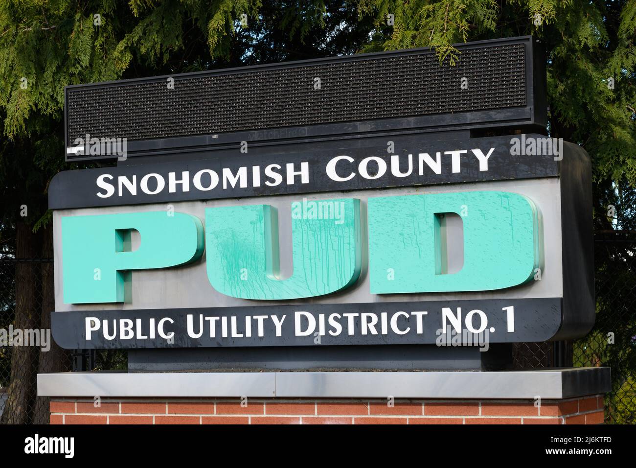 Everett, WA, USA - April 17, 2022; Sign for Snohomish County PUD - Public Utility District No 1 in Everett Washington Stock Photo