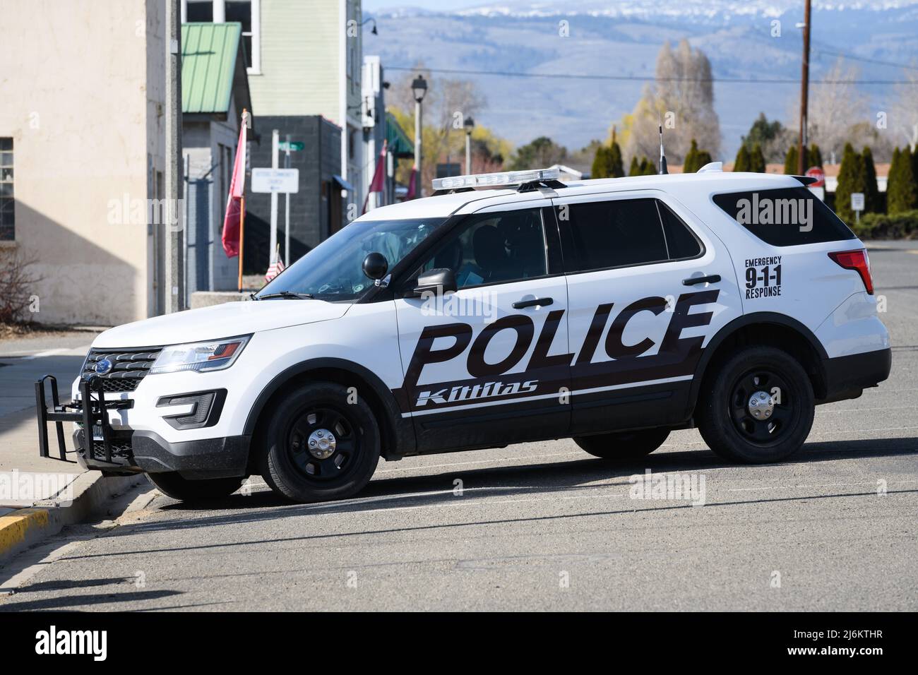Kittitas, WA, USA - April 07, 2022; Kittitas city police car in the Central Washington State city parked in the downtown area Stock Photo