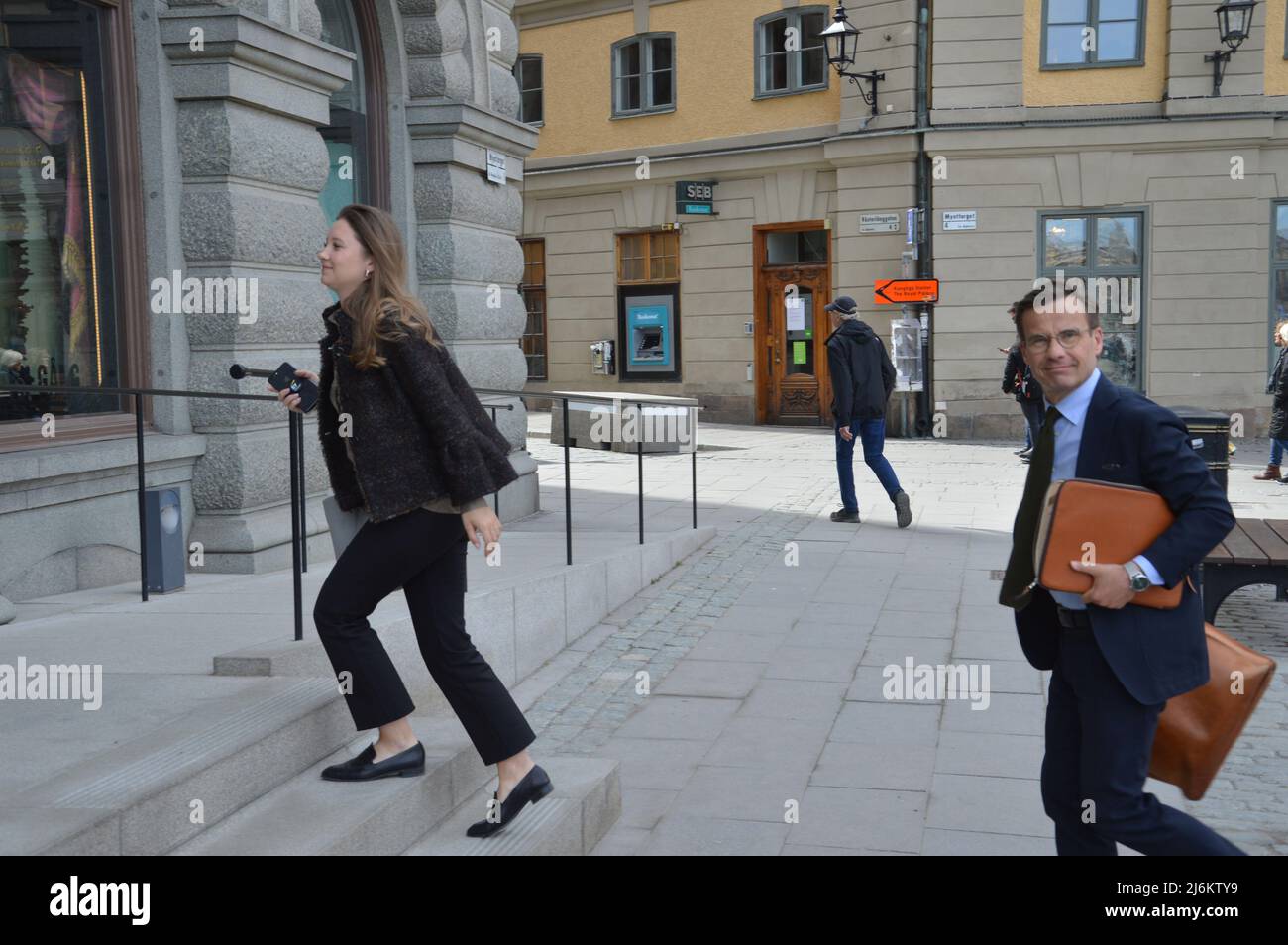 Swedish politican and Leader of the Moderate Party Ulf Kristersson near the Riksdag (Parliament House) in Stockholm - April 29, 2022. Stock Photo