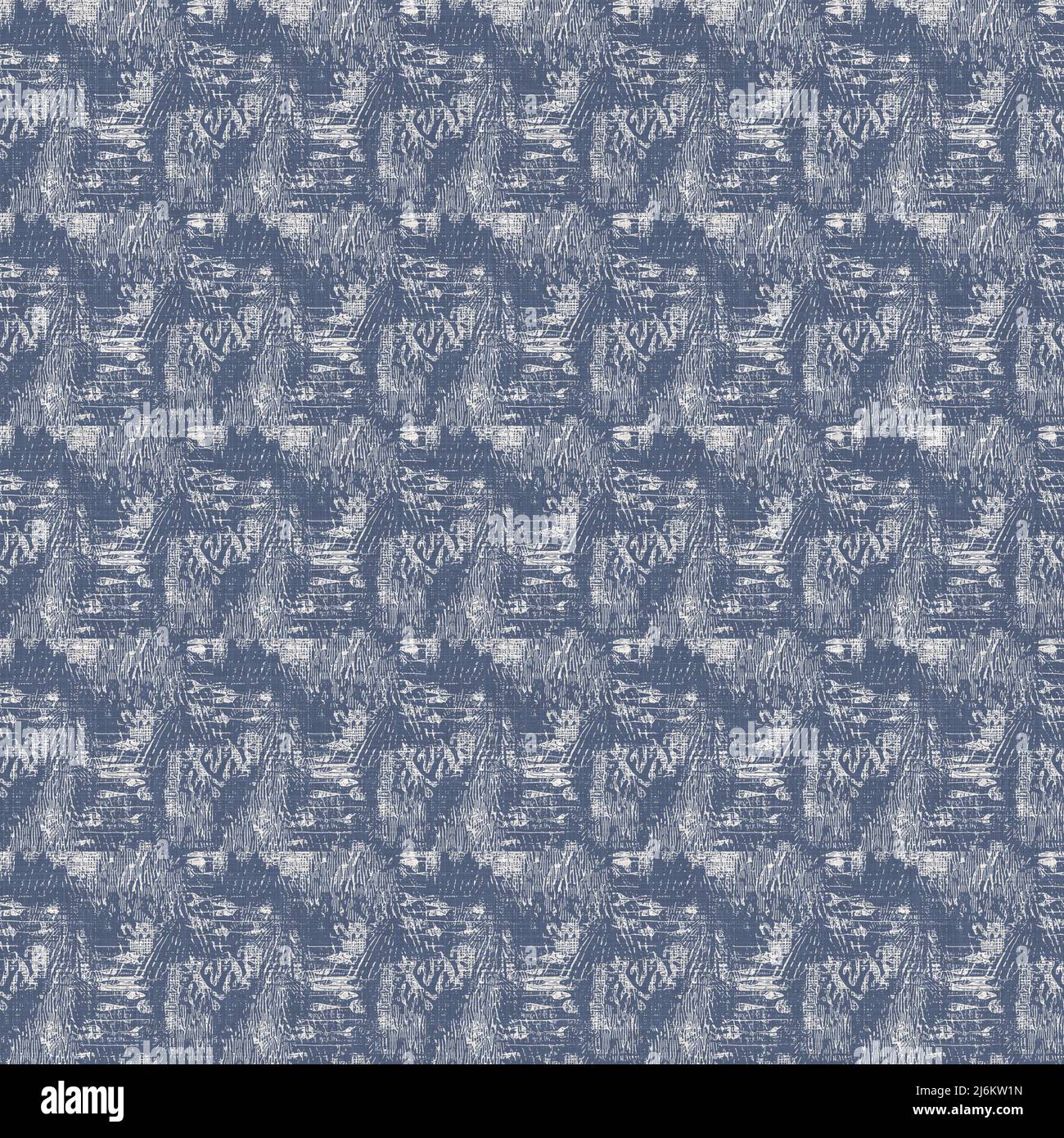 French blue irregular mottled linen seamless pattern. Tonal country ...