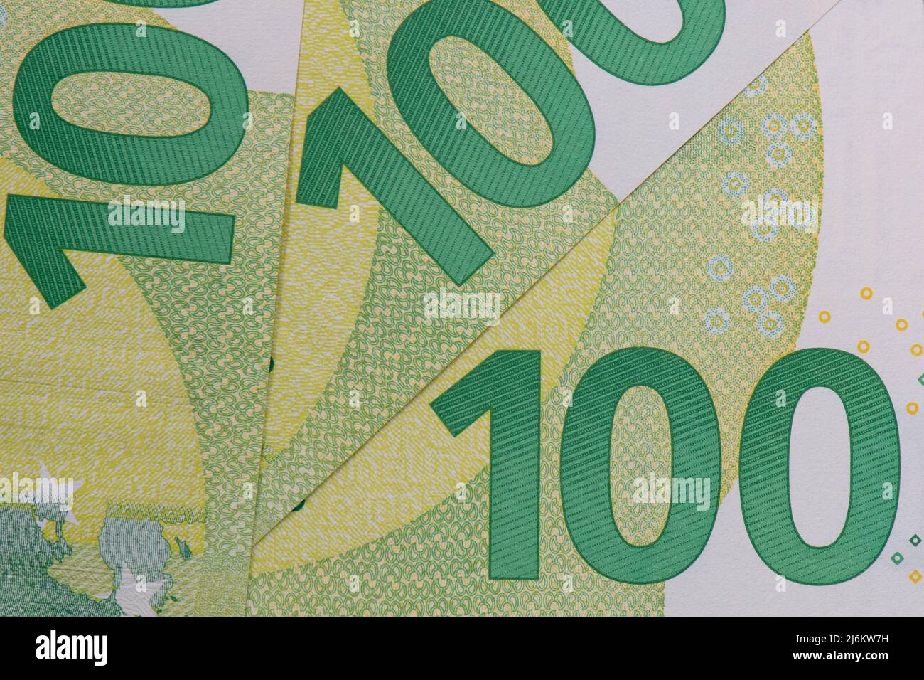 Euro banknotes macro shot. European currency paper money one hundred euros closeup. Financial, savings and money exchange concept. One hundred euro Stock Photo