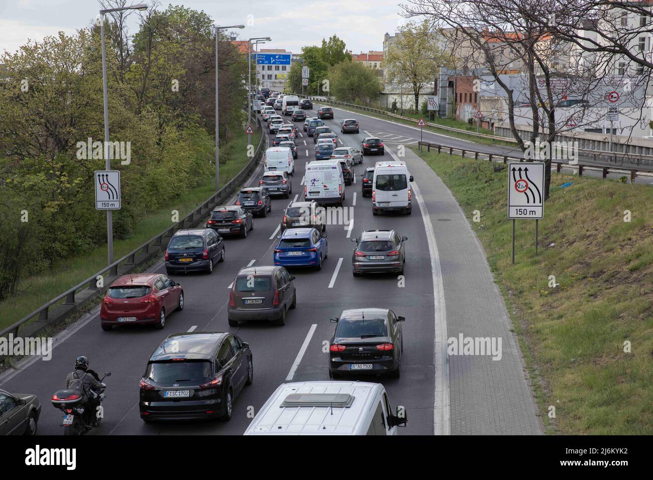 April 27, 2022, Berlin, Germany: Traffic jams slow down German autobahns. Berlin has the most congested roads in Germany. (Credit Image: © Michael Kuenne/PRESSCOV via ZUMA Press Wire) Stock Photo