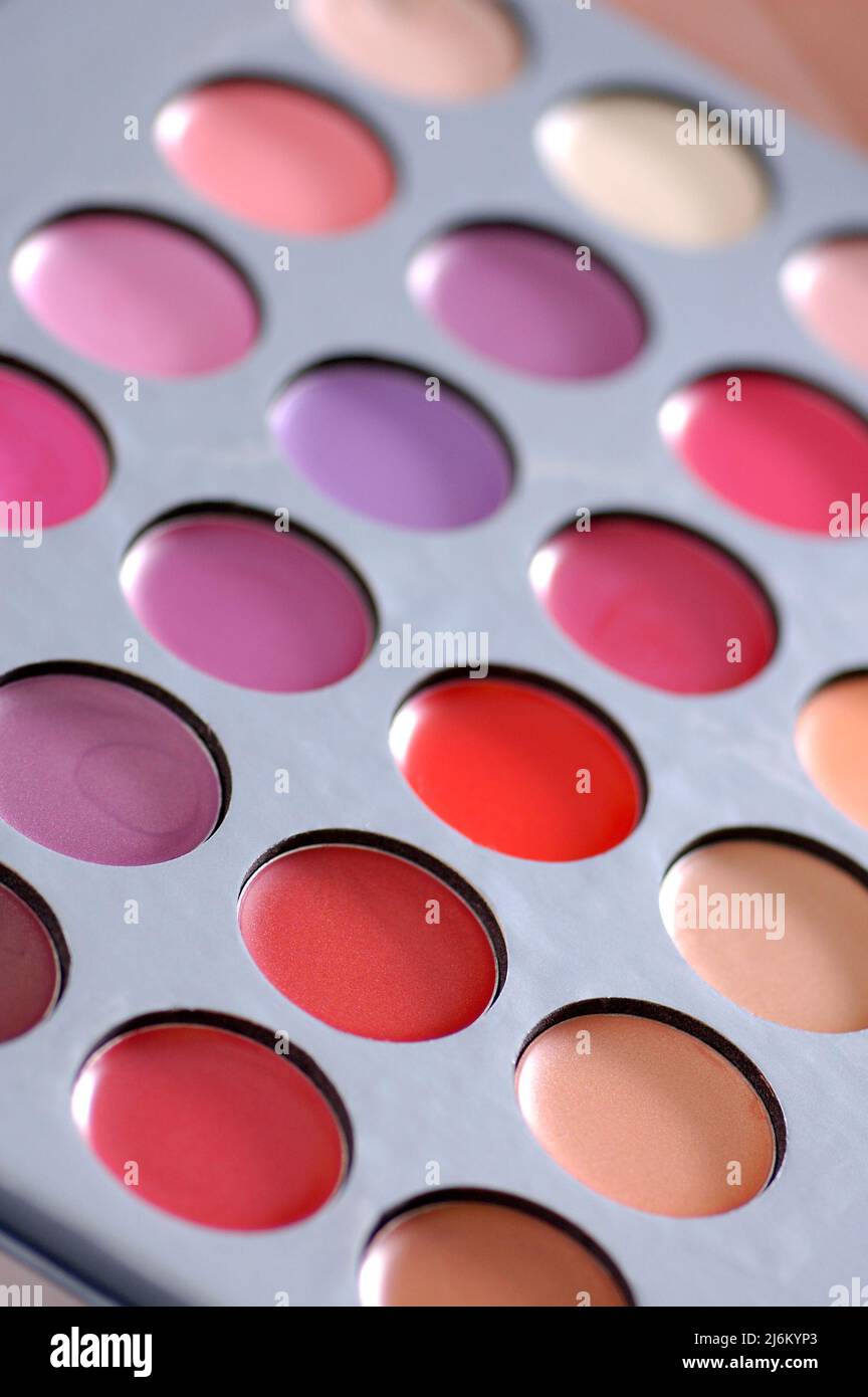 Bright colored lipstick palette Stock Photo