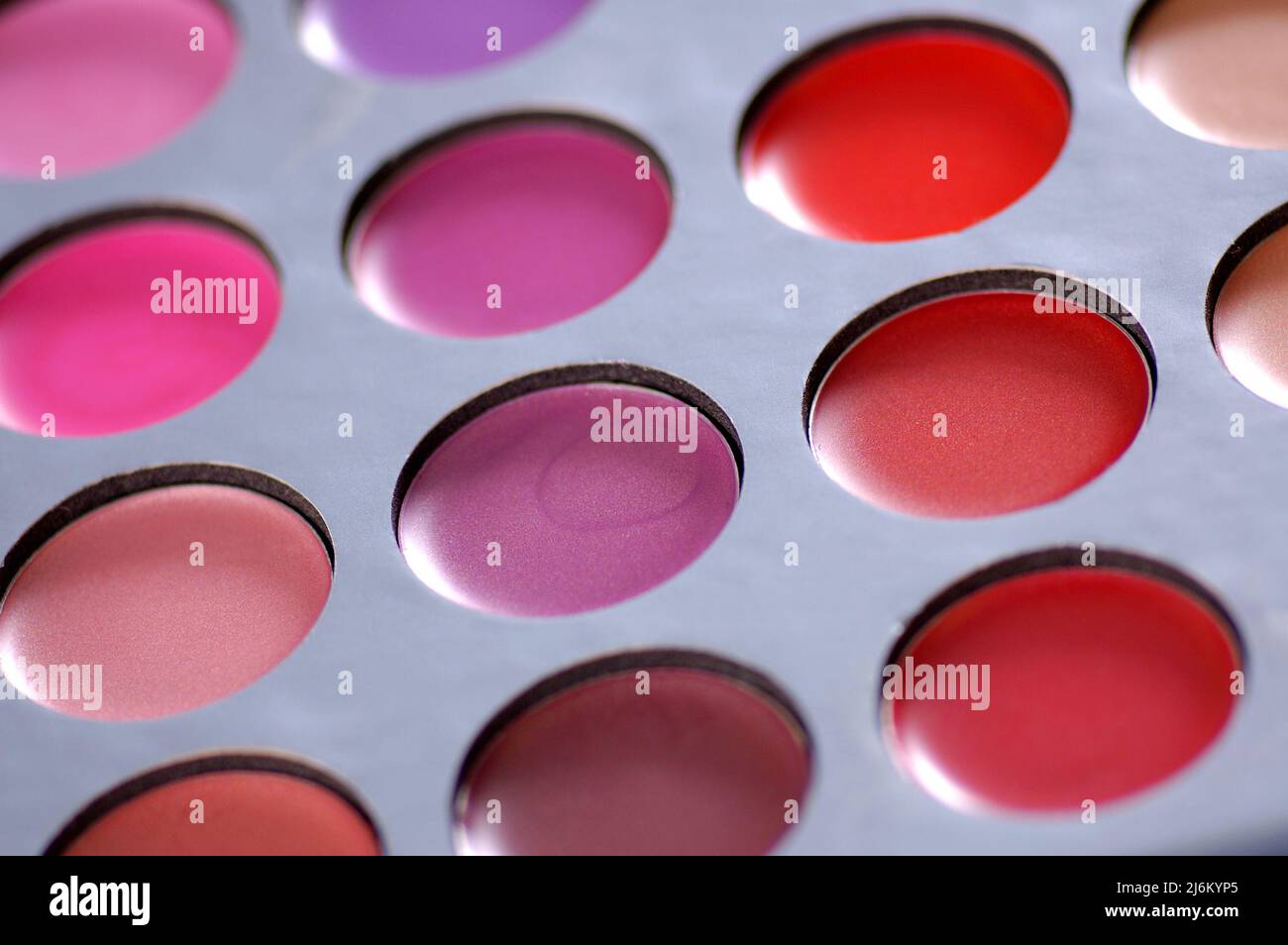 Bright colored lipstick palette, close up Stock Photo