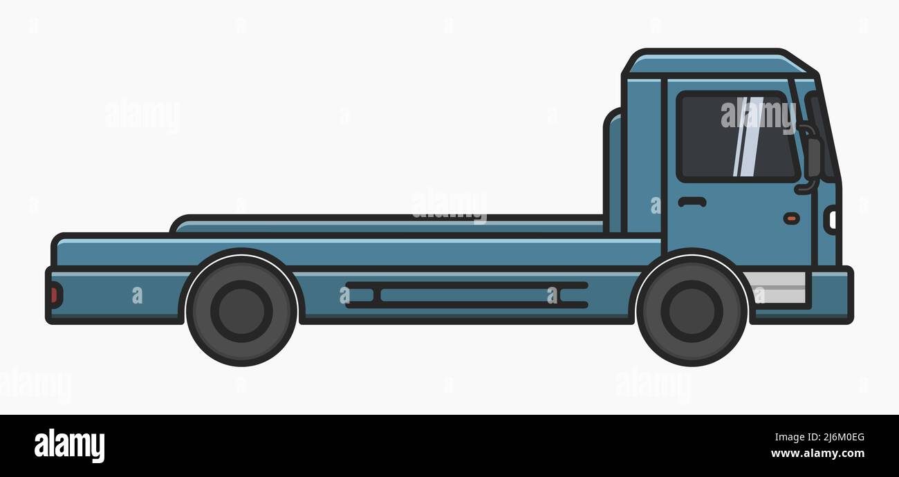 blue truck with no trailer side view vector flat illustration Stock Vector