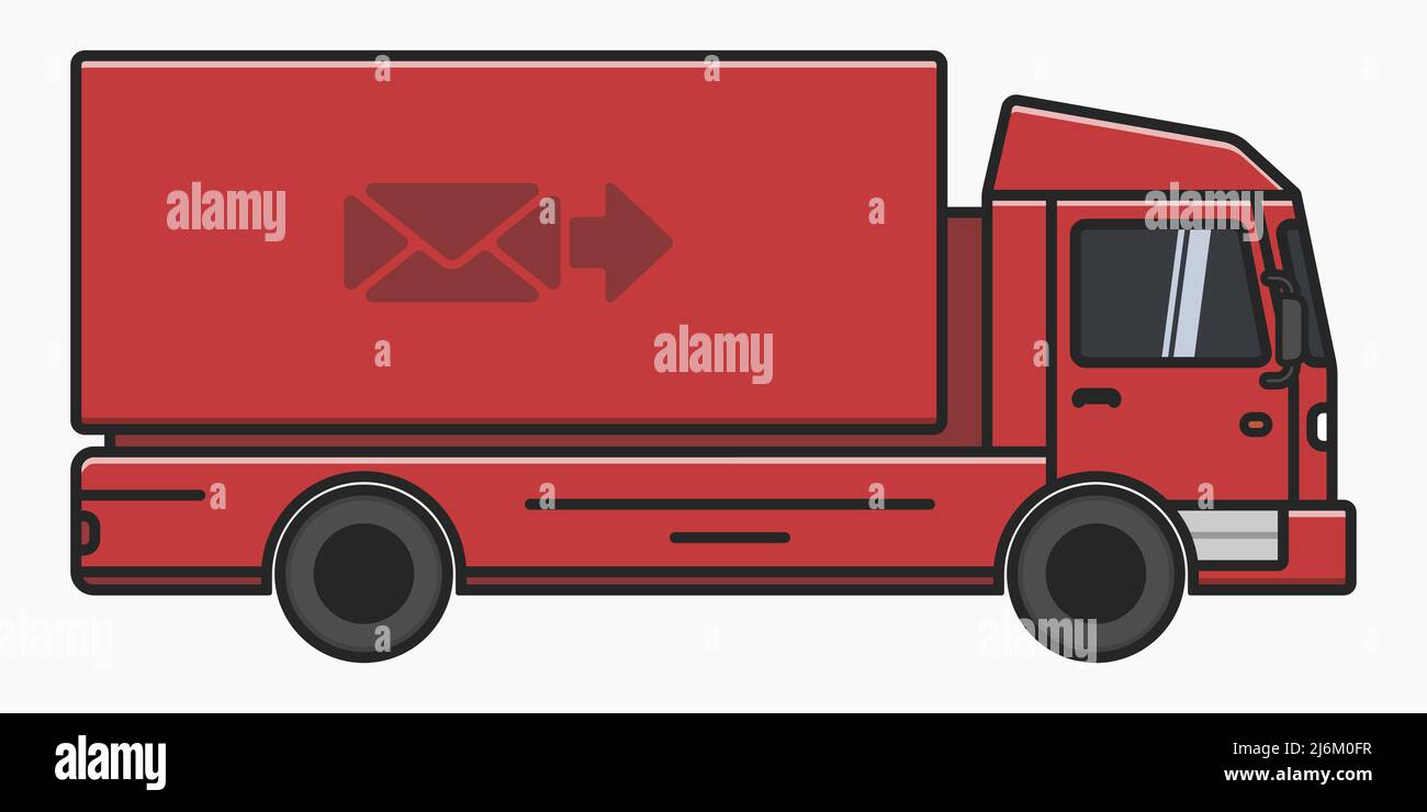 red lorry delivery truck side view vector flat illustration Stock Vector