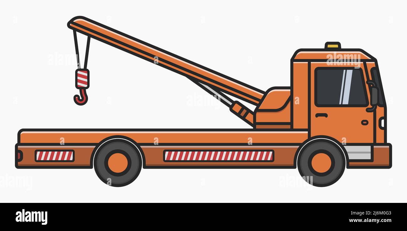 isolated orange tow truck simple design side view vector flat illustration Stock Vector