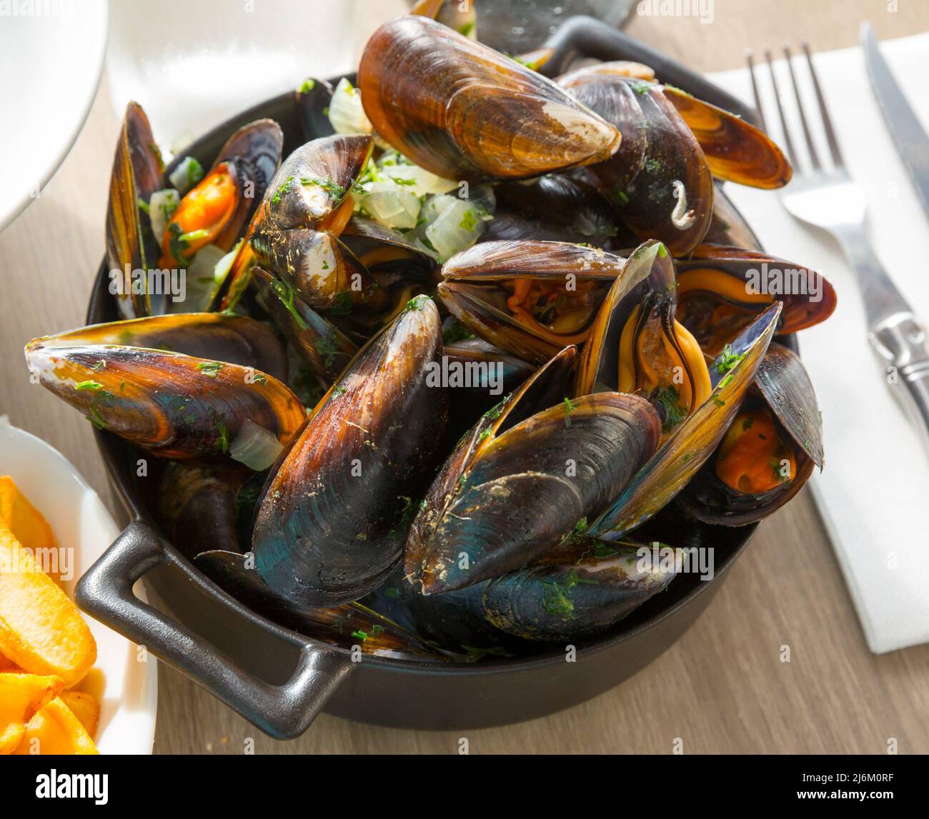 French dish mussels with onion sauce Stock Photo Alamy