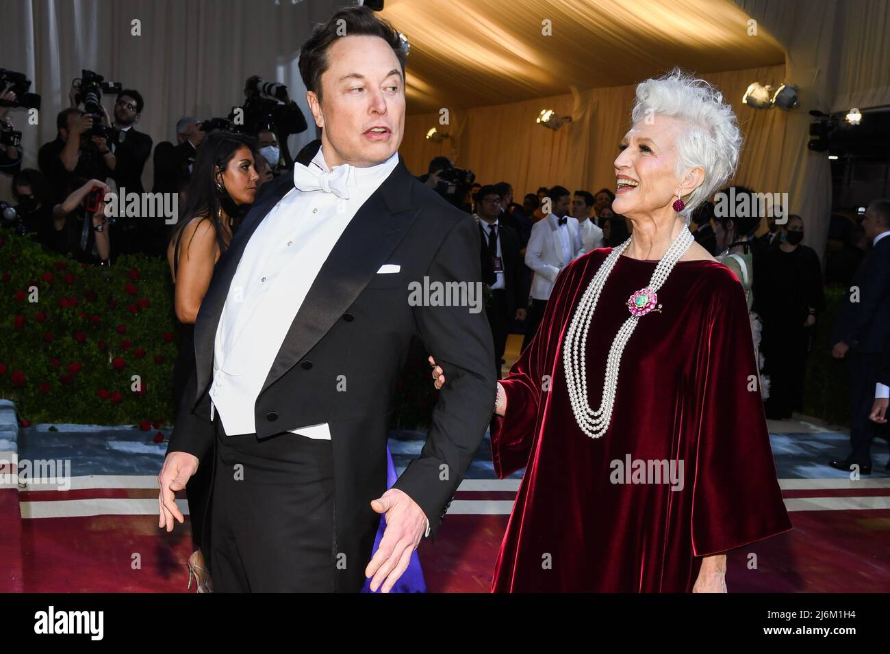 New York, USA. 2nd May, 2022. Elon Musk and Maye Musk walking on the ...