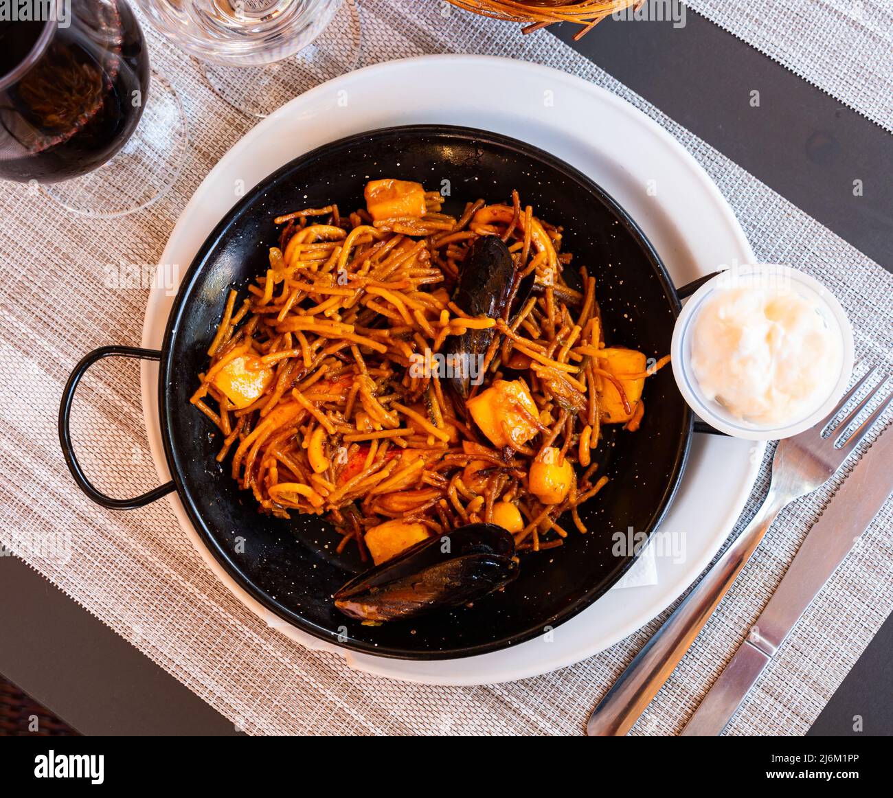 Seafood fideua, rich in taste, dish Stock Photo Alamy