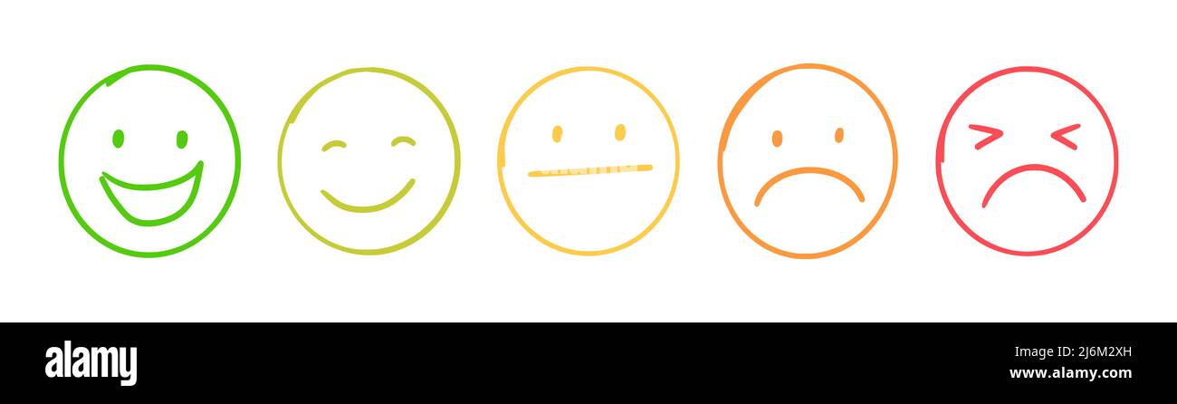 Set of Emoji face icon for customer emotion. Hand drawn sketch style ...