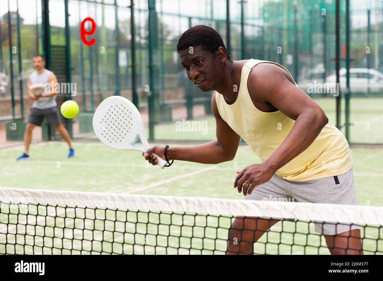 Two Padel Tennis Players Play In Court Stock Photo Alamy Two Padel Tennis Players Play In Court Stock Photo Alamy