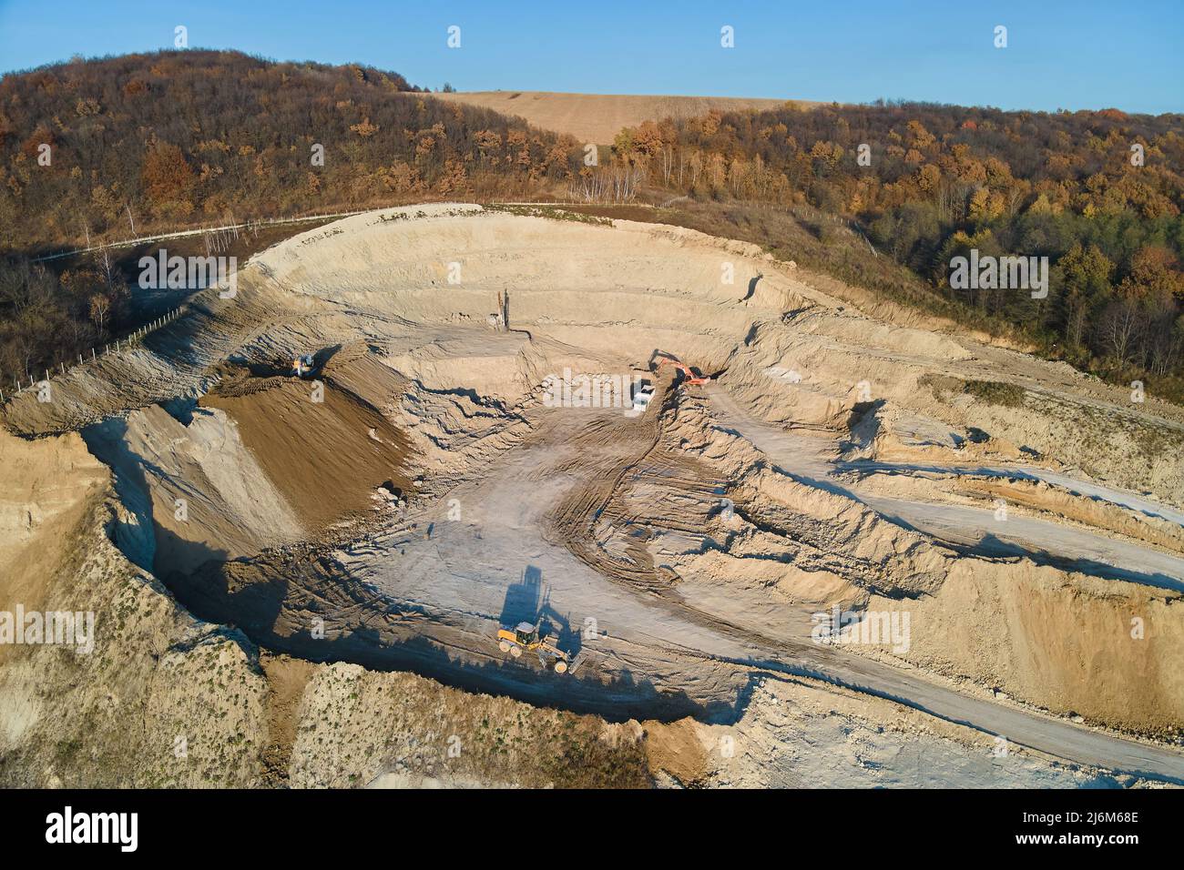 Aerial view of open pit mining site of limestone materials for