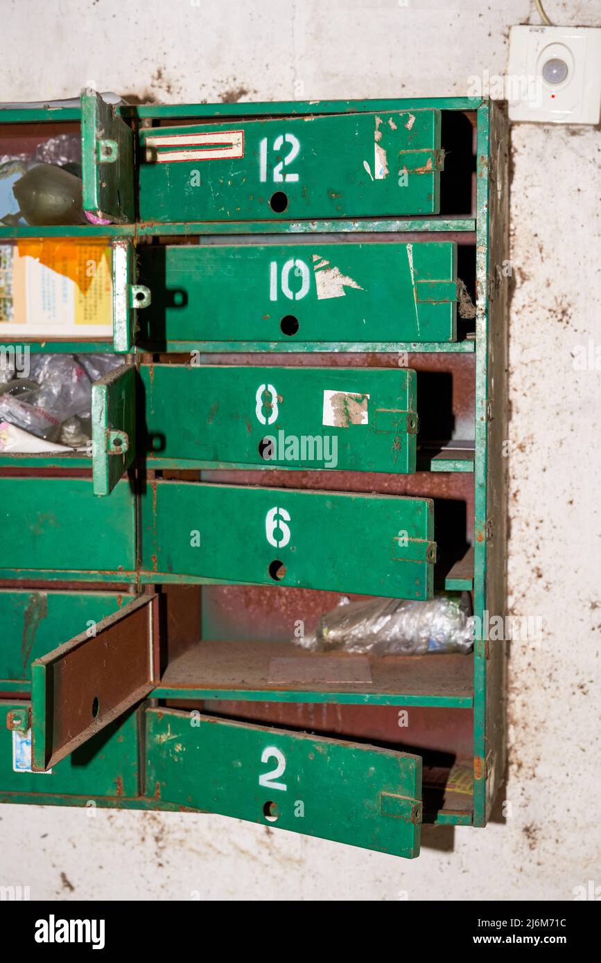Old green metal mailbox Stock Photo Alamy