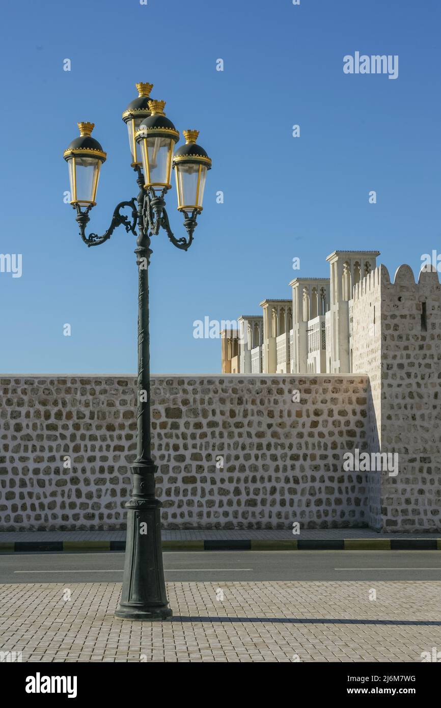 An attractive lamp post in the city of Sharjah's restored Heritage Area in the United Arab Emirates. Stock Photo