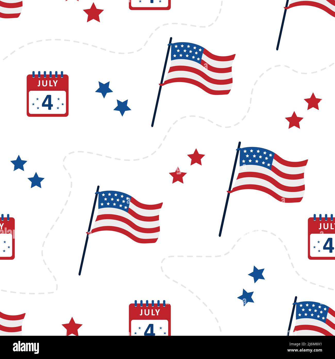 Independence Day of USA. Seamless pattern with flags. Holiday