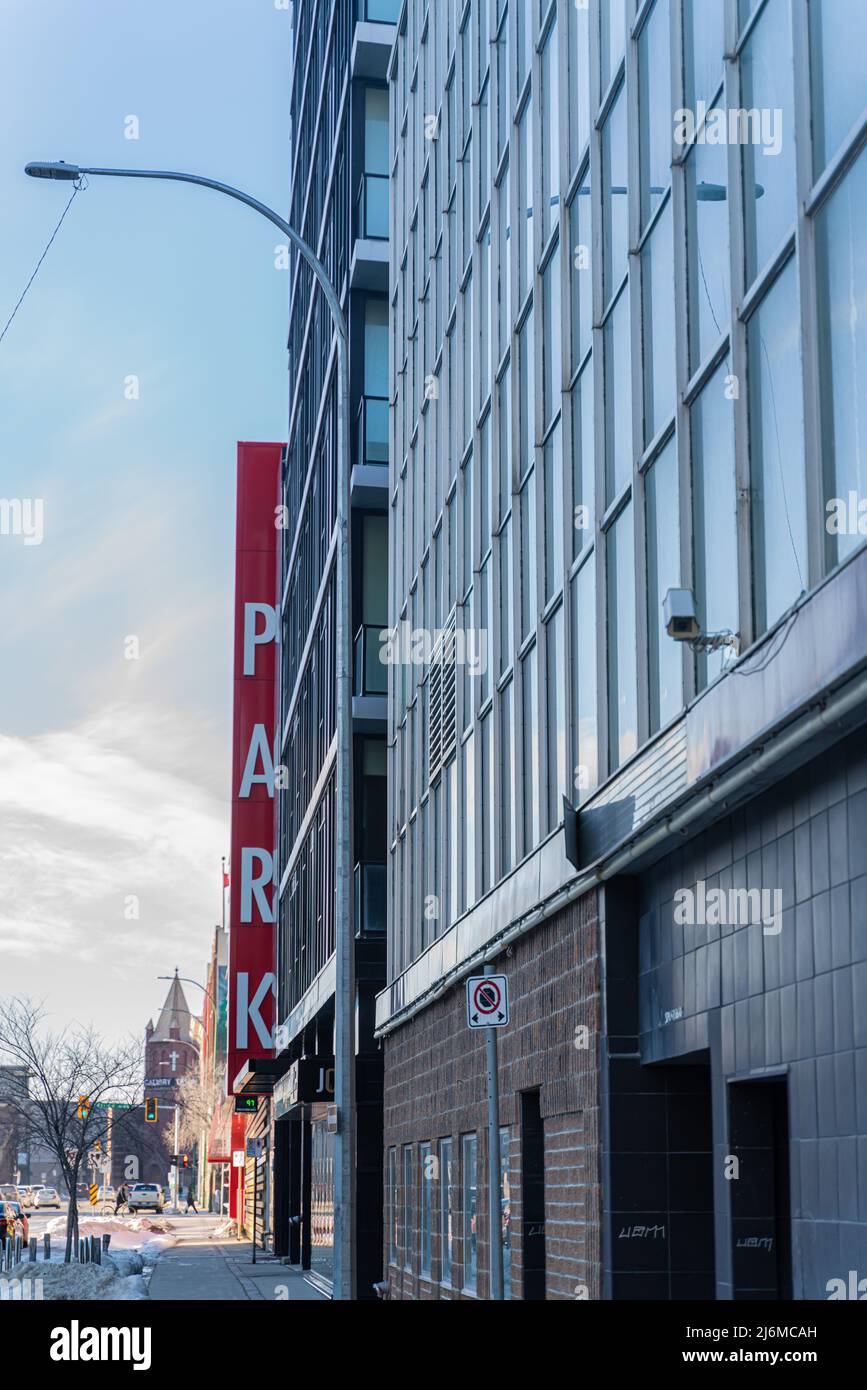 Multi Level Parking sign in city downtown district Stock Photo