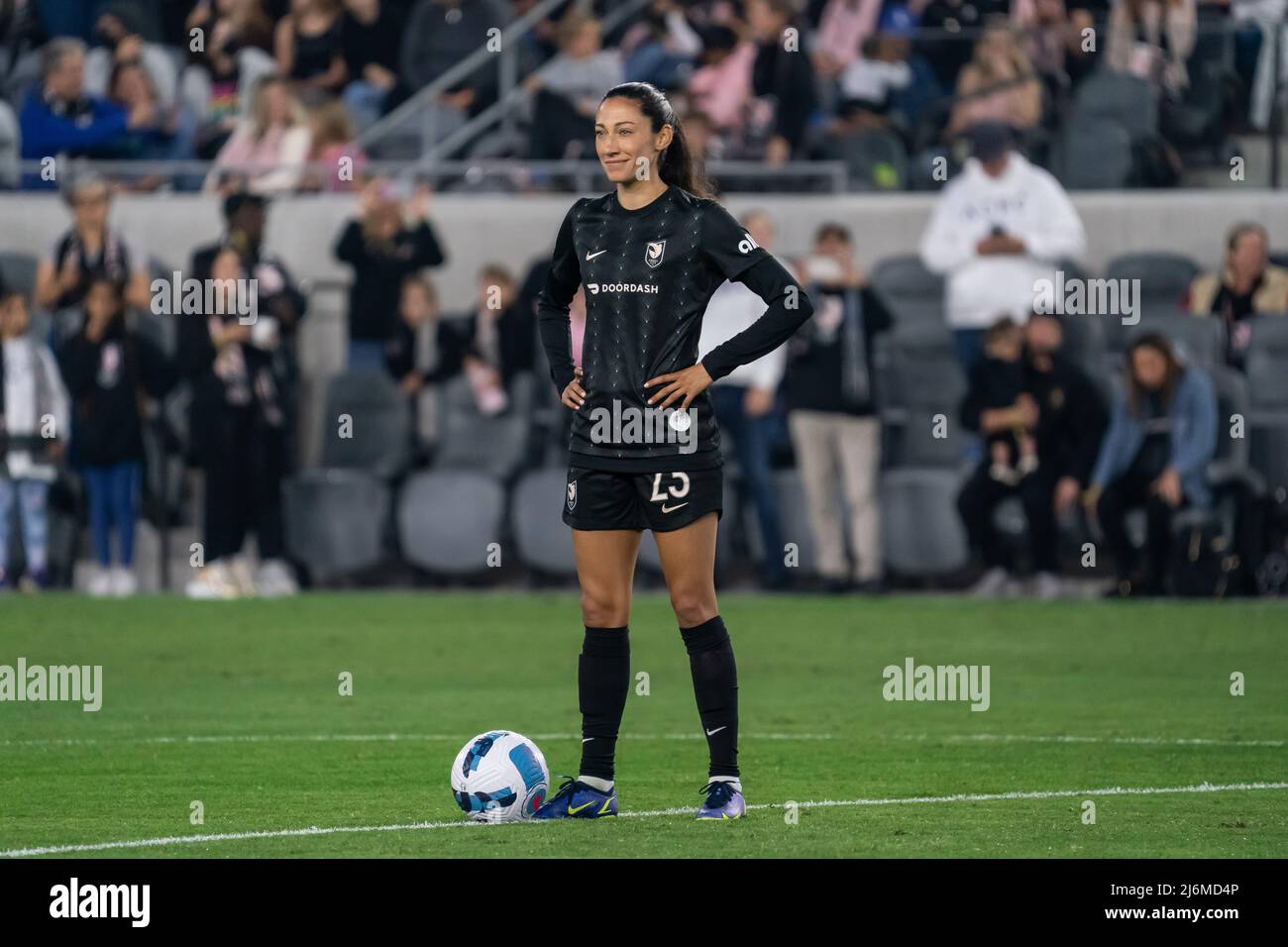 Angel City FC forward Christen Press (23) awaits the opening kickoff ...