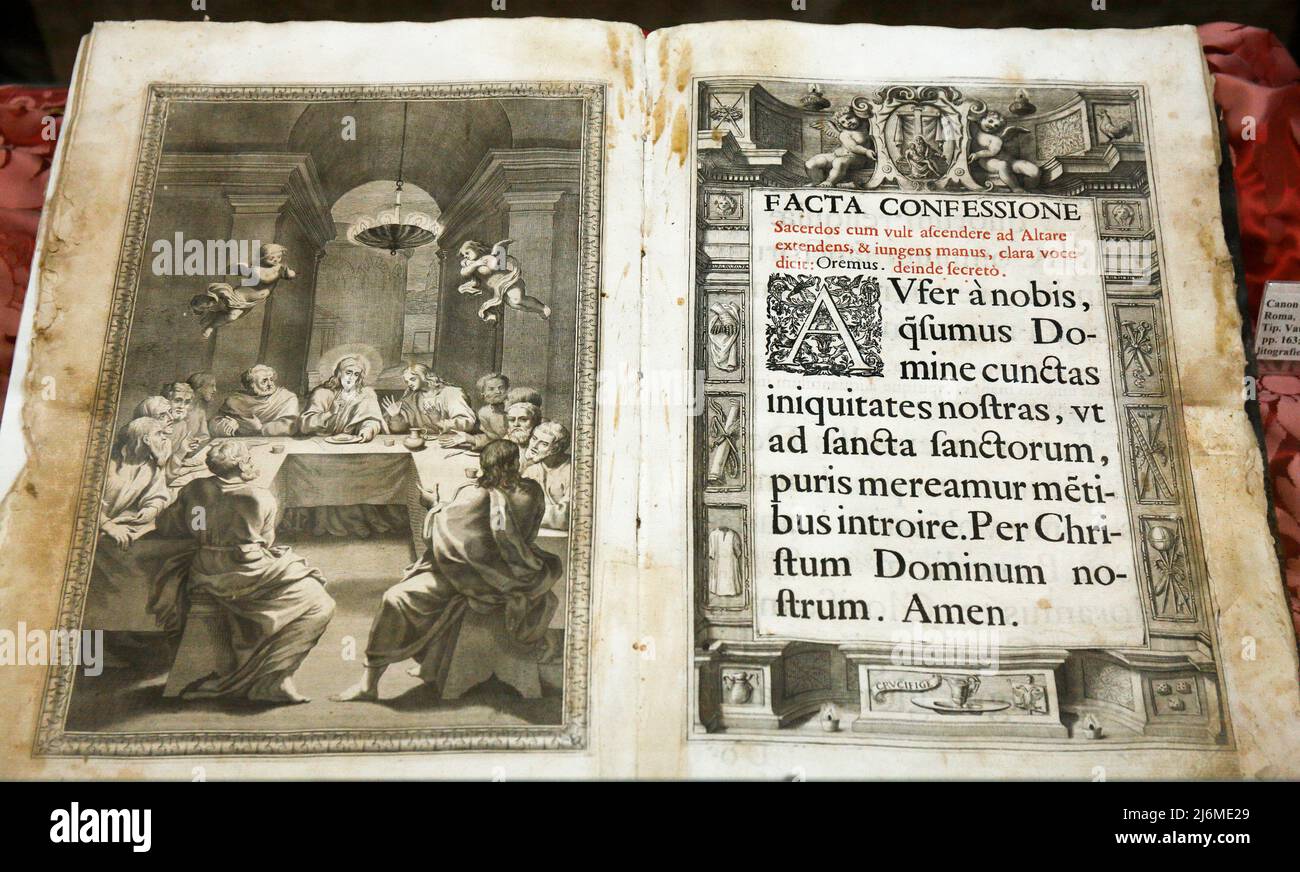 Italy Emilia Romagna Bertinoro: Interfaith Museum: Canon missae Rome Vatican printing house 1658 Stock Photo