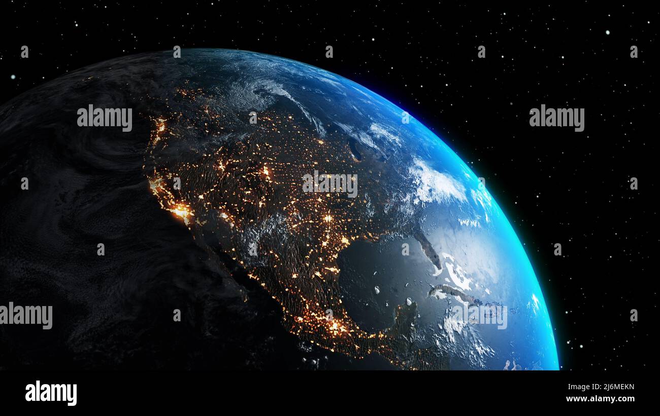earth with realistic geography surface and orbital 3D cloud atmosphere . Outer space view