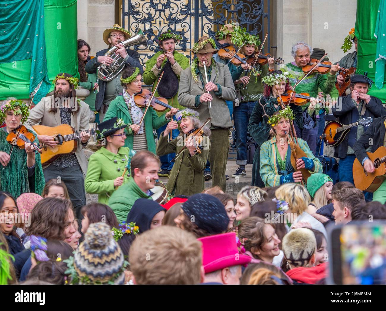 May Morning, The Whirly band, Clarendon Building, Oxford, Oxfordshire, England, UK, GB. Stock Photo