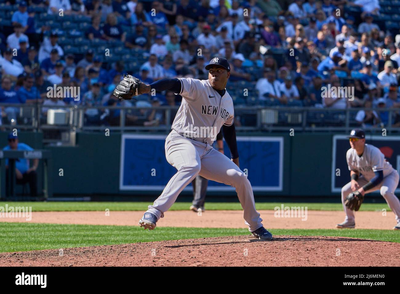 May 1 2022 New York pitcher Aroldis Chapman (54) throws a pitch during