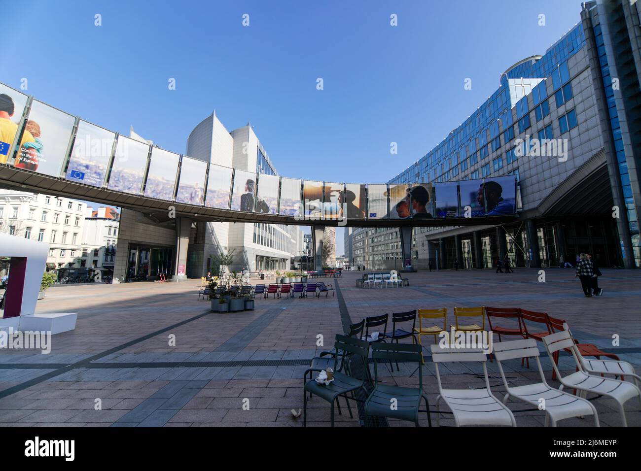 Brussels, Belgium - March 25, 2021: Overview of the European Parliament building in Brussels. Stock Photo