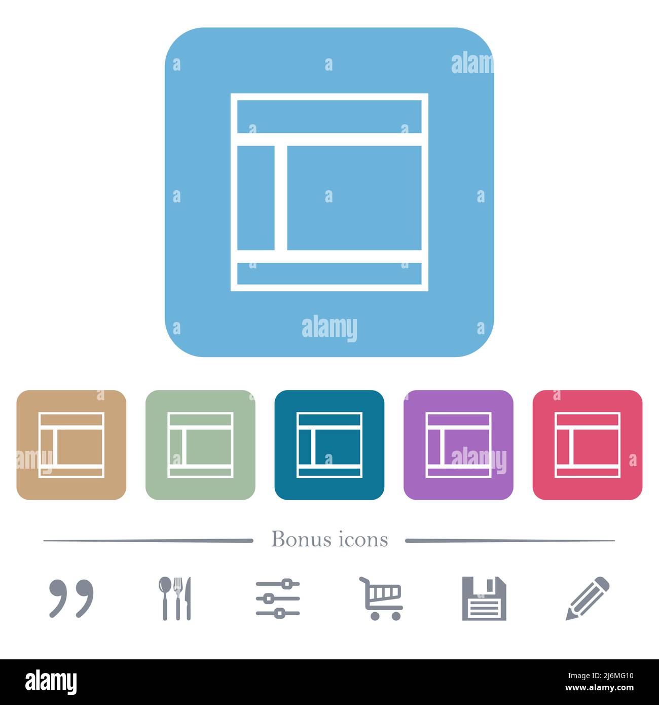 Two columned web layout outline white flat icons on color rounded ...