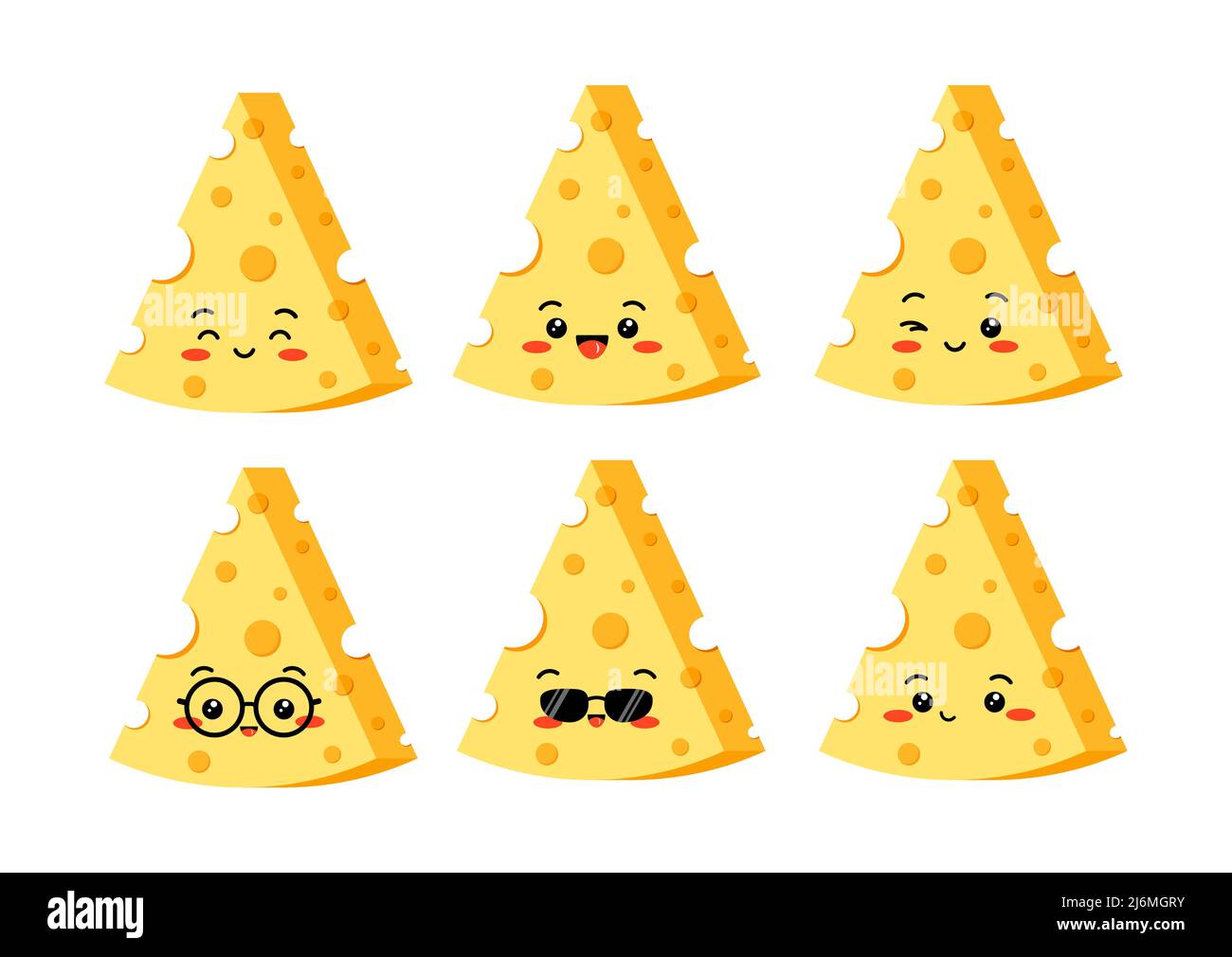 Triangle cheese with hole slices emoji vector set isolated on white