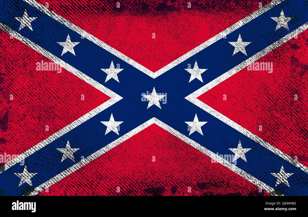 Vintage grunge second flag of the Confederate States of America: the 'Stainless Banner' (1863–1865) in official red blue white colors and proportion Stock Photo