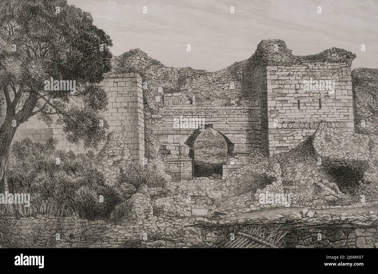 Turkey, Ephesus. The Gate of Persecution. Illustration by Eusebio Letre. Lithograph by Julio Donón. 'Viaje a Oriente', 1884. Stock Photo