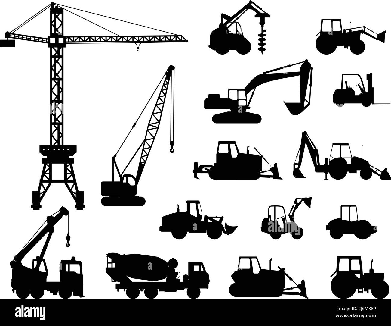 Silhouette illustration of heavy equipment and machinery Stock Vector