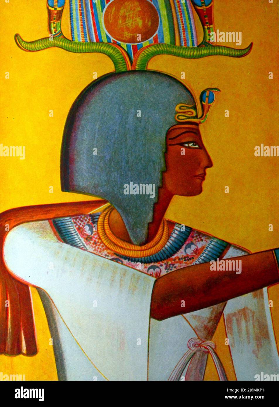 Antique or vintage or archival illustration or drawing of King Siptah of Egypt from the painted walls leading to the tombs of the valley of the kings. Siptah ruled Egypt for almost six years as a young man and died in 1191 BC, aged about 16 years. Stock Photo